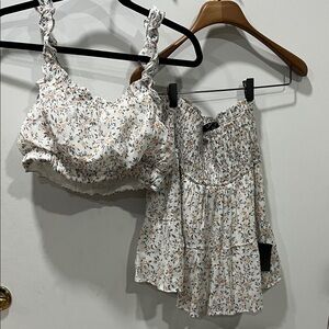 Lulu's Floral Crop Top and Skirt Set - White and Blue